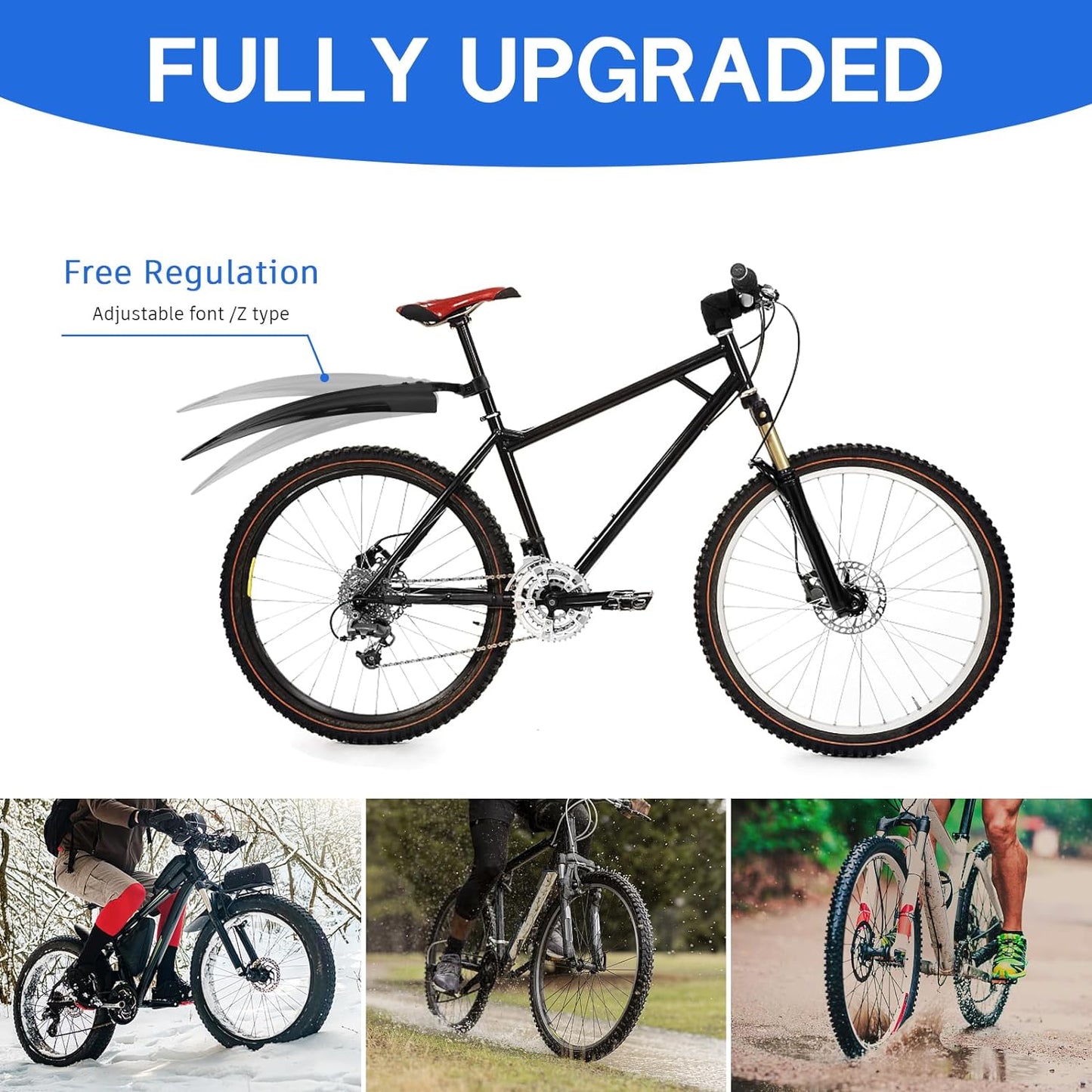 CNMTCCO Bike Mudguard Set, Portable Bicycle Cycling Front and Rear Mudguards, Adjustable Mud Guards for Road MTB Mountain Bike