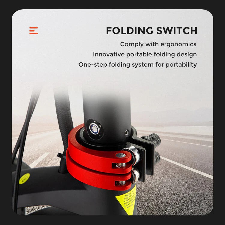 Folding switch of the Miniwalker MW10-DDM Electric Scooter showing the portable design.