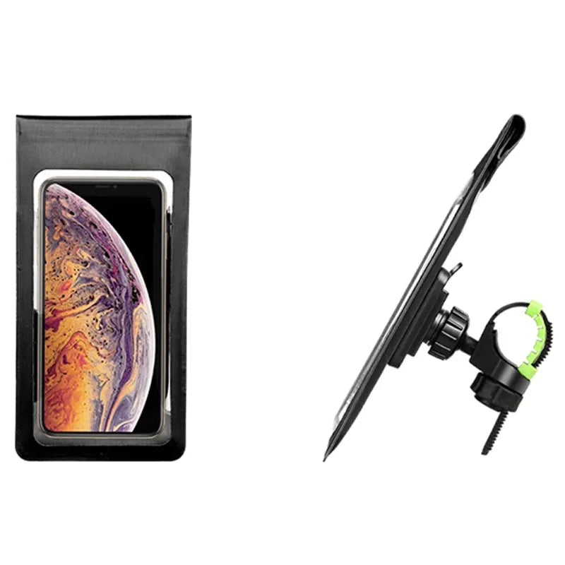 Universal waterproof bicycle phone holder 6" side ways view