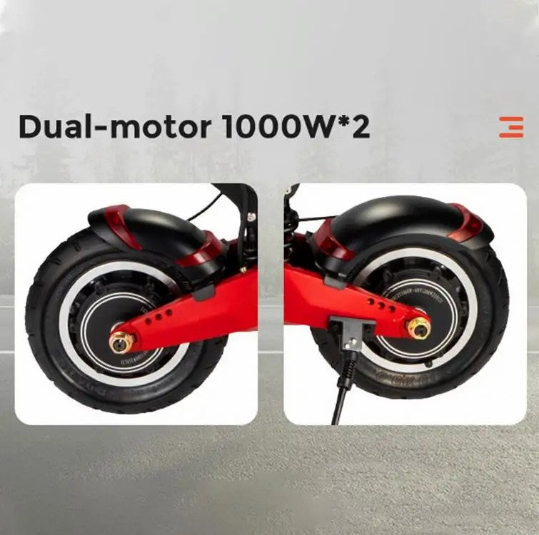 Dual-motor 1000W*2 on the Miniwalker MW10-DDM Electric Scooter for strong performance.