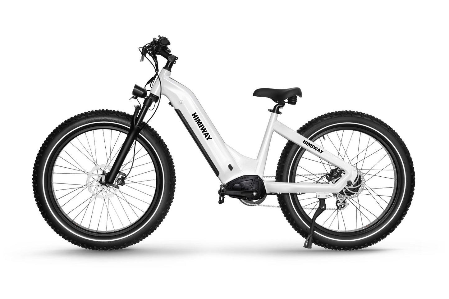 Himiway Zebra Step-Thru Electric Bike (250W Rare Hub Drive) white color side view