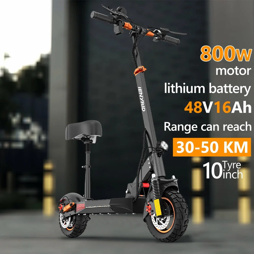 Specifications of Ienyrid M4 Pro featuring its 800W motor, battery, range capabilities.