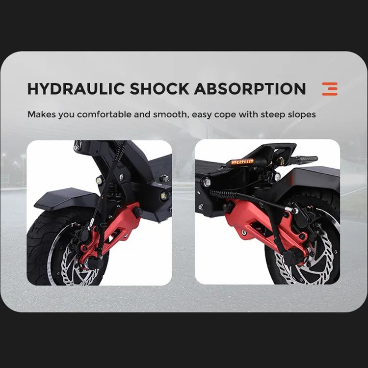 Hydraulic shock absorption system of the Miniwalker Tiger 10 Pro E Scooter for a comfortable ride.