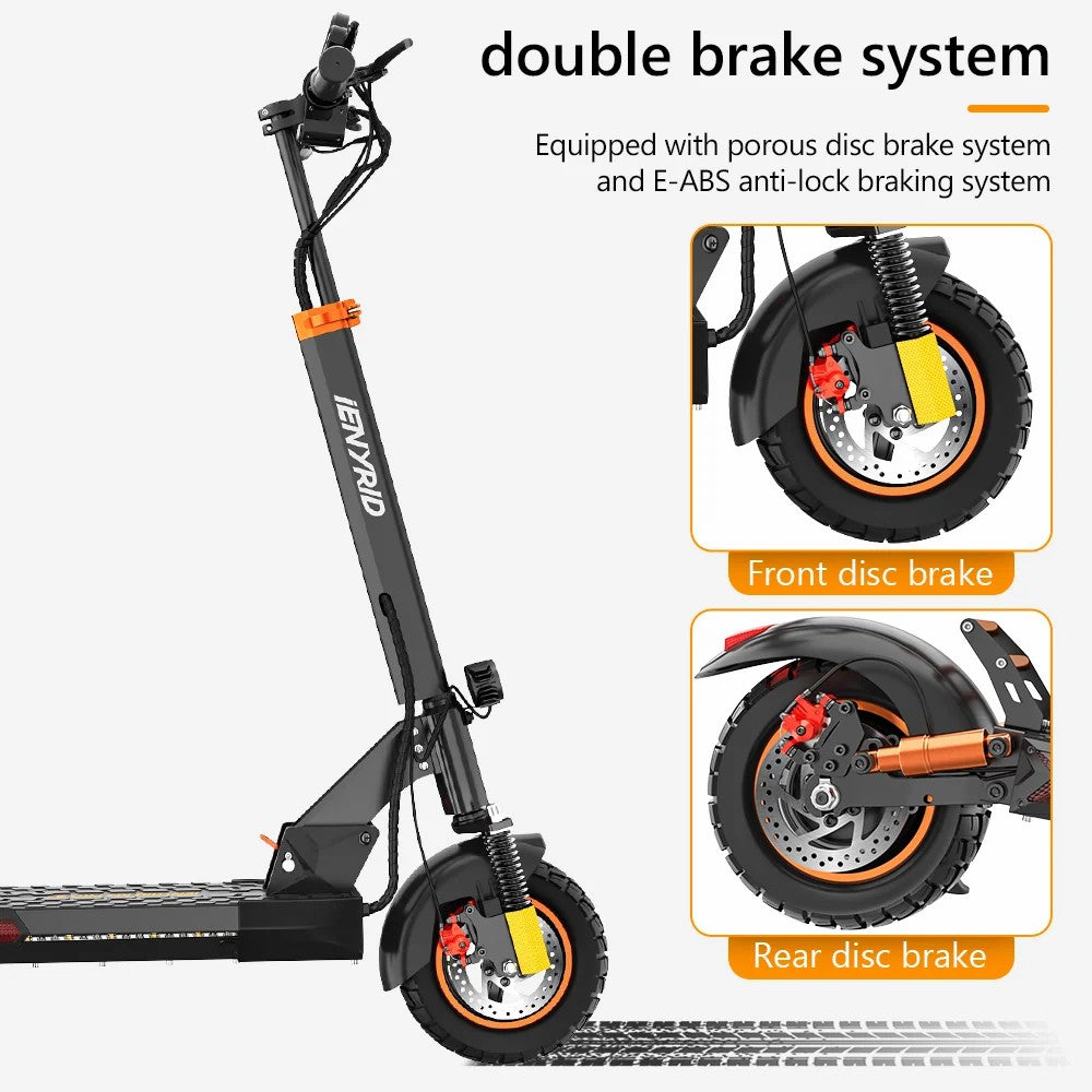 Dual braking system of Ienyrid M4 Pro Electric Scooter, ensuring quick and efficient stopping power.