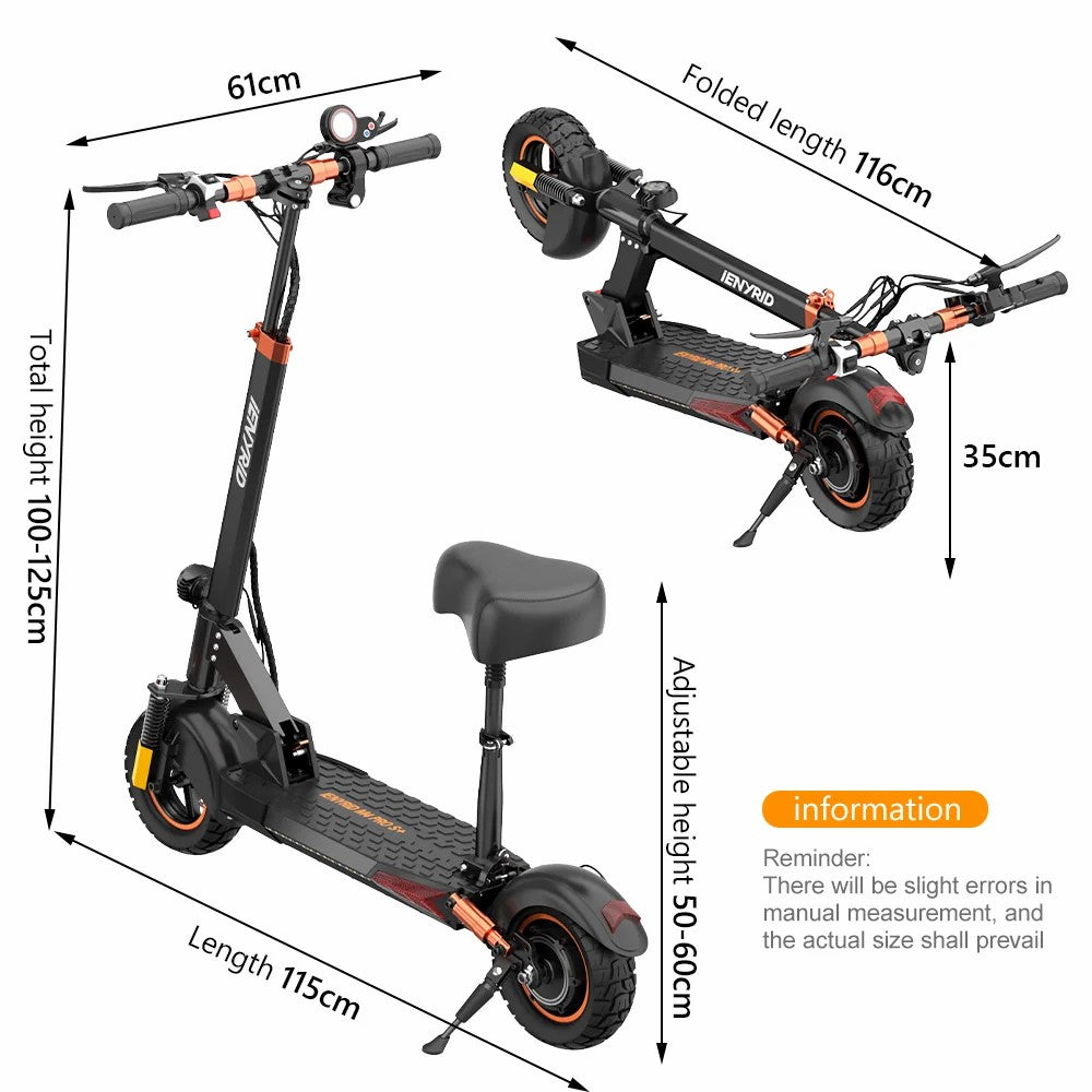 Ienyrid M4 Pro Electric Scooter with annotated length, height, and folded dimensions for easy reference.